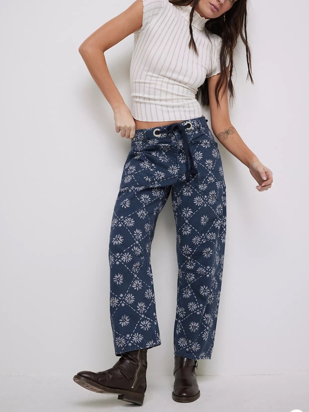 We The Free Moxie Printed Low-Slung Barrel Jeans